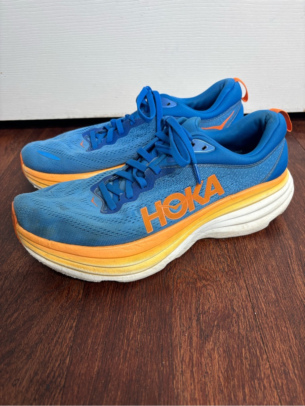 Hoka Bondi 8 Mens Running Shoes Blue Orange 1123202 CSVO Size 10